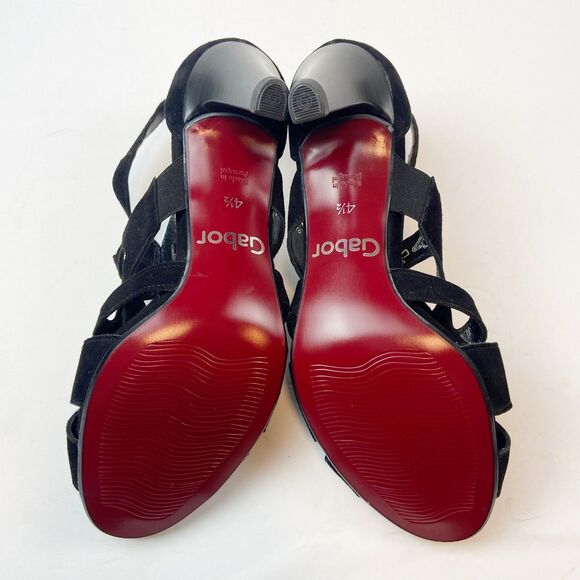 Gabor Fantastica Black Suede Heels Women's Sz 7‎ Strappy Peep Toe Evening Dressy - Picture 6 of 8